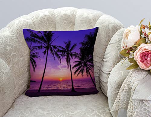 TSSOHU Sunset Beach Pillow Cover 18x18 Inch Tropical Palm Tree Landscape Cotton Linen Cushion Cover for Home Sofa Chair Decor Farmhouse Pillow Case - color: Tss52