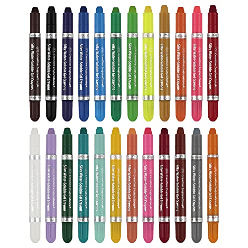 Creative Inspirations Silky Water Soluble Gel Crayons, Set of 24 - For Art with Watercolor Effects and Techniques in Portable Storage Box for Adult Artists