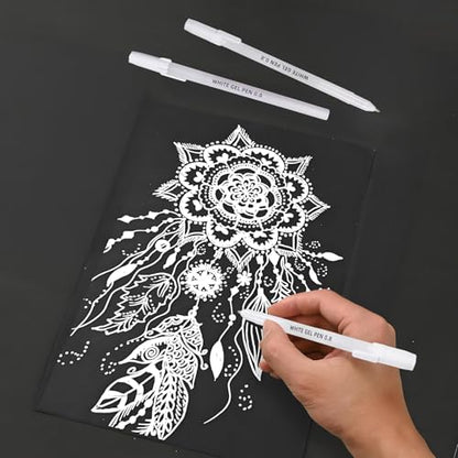12 Pack White Gel Pens, 0.8mm Extra Fine Point, Premium White Ink Gel Pen, For Black Paper, Art, Drawing, Journaling