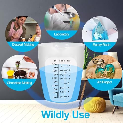 Silicone Measuring Cup, 5PCS Silicone Cups for Epoxy Resin Mixing, 500 & 100ml Reusable Resin Supplies for Resin, Molds, Jewelry Making