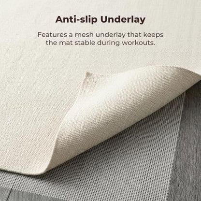 Live Well 360 Handmade Organic Cotton Yoga Mat - Non-Toxic, Chemical-free and All Natural Cloth Yoga Mat - Exercise, Workout, & Fitness Rug - Woven Material - Absorbent & Washable - 78" x 27" - color: Natural Cotton