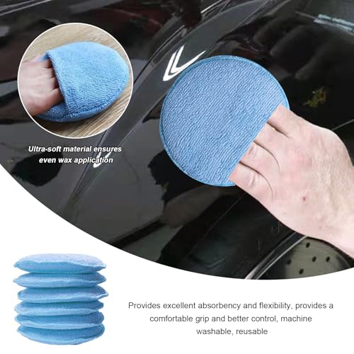 8PCS Microfiber Wax Applicator Pads, 5 Inch Round Car Wash Sponge Cleaning Tools with Finger Pocket, Scratch-Free Ultra-Soft Foam Bulk for Fine Polishing Detailing Waxing (Light Blue) - color: Light Blue