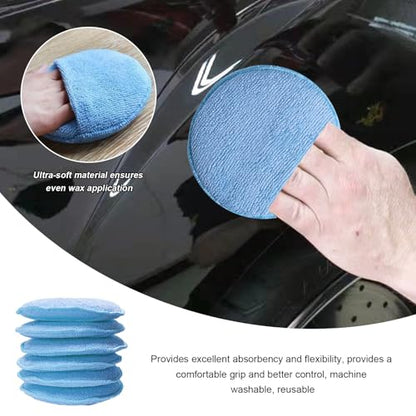8PCS Microfiber Wax Applicator Pads, 5 Inch Round Car Wash Sponge Cleaning Tools with Finger Pocket, Scratch-Free Ultra-Soft Foam Bulk for Fine Polishing Detailing Waxing (Light Blue) - color: Light Blue