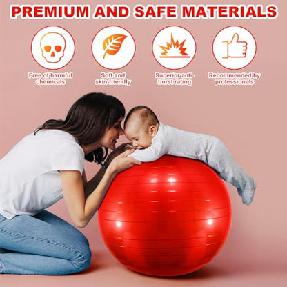 Jexine 6 Pcs Yoga Ball Exercise Ball - color: Red, size: 25.59 Inch