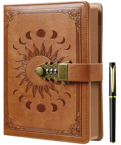 ZXHQ Lockable Diary for Women & Men, A5 Ruled 240 Pages PU Leather Journal with Lock, Refillable Leather Journal Password Notebook for Writing, Size A5(8.5 × 5.9 Inch) SandyBrown - color: SandyBrown