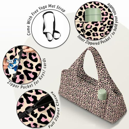Yoga Mat Bag for Women Men Large Yoga Bag Travel - color: Leopard Print