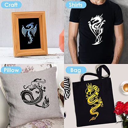 8 Pcs Dragon Stencils Airbrush Stencils Tattoo Stencil Paint Stencils Reusable Plastic Dragon Stencil for Painting on Wood Furniture Wall DIY Crafts Drawing Decoration
