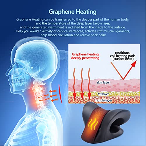 Cozyhealth Neck Stretcher for Neck Pain Relief, Heated Cervical Traction Device Pillow with Graphene Heating Pad, Neck and Shoulder Relaxer for TMJ Pain Relief and Cervical Spine Alignment (Black) - color: Black