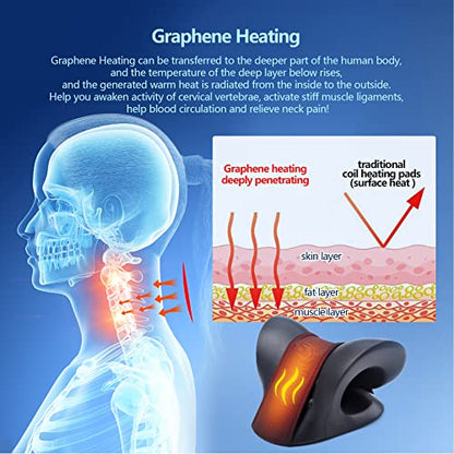 Cozyhealth Neck Stretcher for Neck Pain Relief, Heated Cervical Traction Device Pillow with Graphene Heating Pad, Neck and Shoulder Relaxer for TMJ Pain Relief and Cervical Spine Alignment (Black) - color: Black