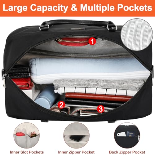 IBFUN Weekender Bags for Women, 21" Travel Duffle Bag with Shoe Compartment - color: D3-Black