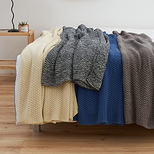 Longhui bedding 소파용 블랙 니트 담요, 부드럽고 아늑한 세탁기 세탁 가능한 100% 면 소파 담요, 무거운 1.1kg(2.5파운드) 무게, 세탁 가방 포함, 블랙 앤 화이트 - color: 2-블랙., size: 51" x 63", Standard