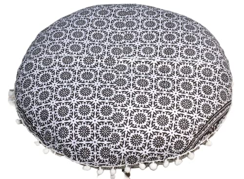 ICC Floor Pillows & Cushion Covers, Decorative Hippie Mandala Pouf Pillow Cover Bohemian Seating Meditation Cushion Cover, Large Boho Ottoman Case Pillowcase for Couch Black Elephant, 32" Round - size: 32" x 32" (Pack of 1), style: Black Elephant