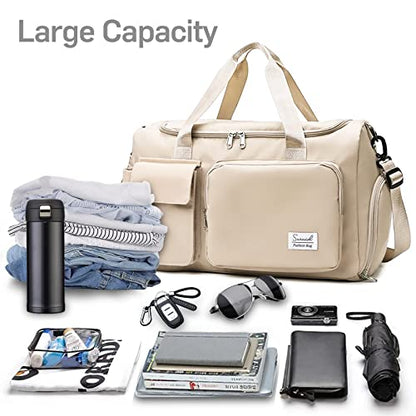 Suruid Gym Bag with Shoe Compartment, Sports Duffle Bag for Women, White - color: White