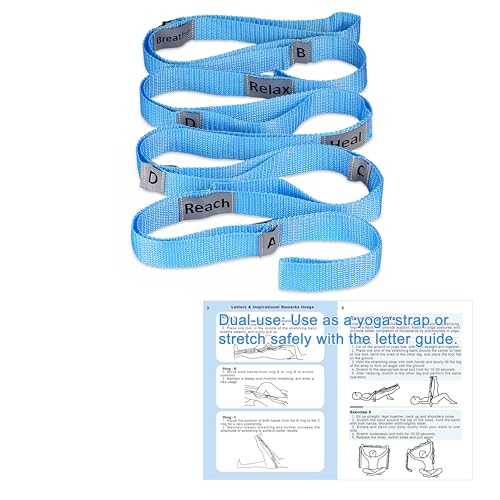 Stretching Strap Yoga Strap with 10 Loops, Non-Elastic Stretch Band for Physical Therapy, Flexibility, Exercise, Pilates, Dance & Gymnastics Workout - color: Blue