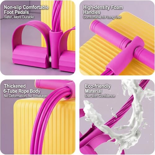 Pedal Resistance Bands with Handles, Upgrade Multi Function Pedal Training Band, 6-Tubes Natural Rubber Foot Pedal Resistance, Fitness Bands for Full Body, Abdomen, Waist, Arm, Leg - color: pink