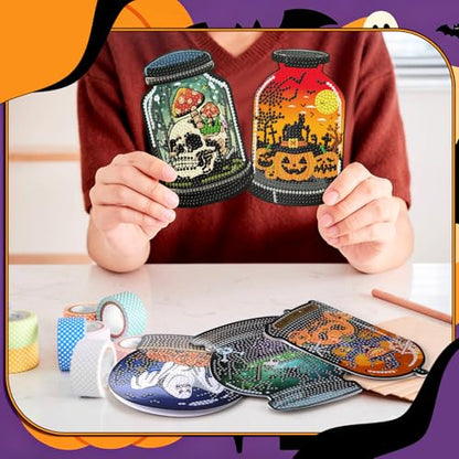 Saillong 12 Pack Halloween Diamond Painting Greeting Card Kits DIY Halloween Diamond Art Cards with Envelopes Bat Black Cat Pumpkin 5D Rhinestones Painting Kit for Adults DIY Craft Family Friend Gifts - color: Gothic Halloween