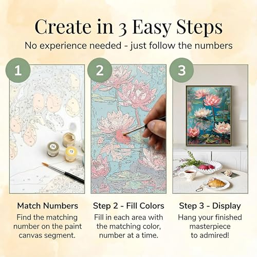 Ausanrl Flowers Framed Paint by Numbers Wooden Easel-Adult Paint by Number Kits on Canvas Framed,Lotus Paint by Numbers with Frame,Gifts and Home Wall Decor 12x16inch - color: Lotus