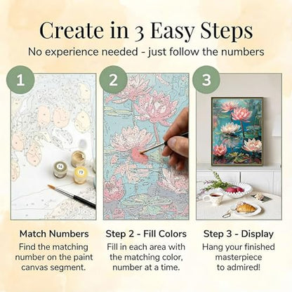 Ausanrl Flowers Framed Paint by Numbers Wooden Easel-Adult Paint by Number Kits on Canvas Framed,Lotus Paint by Numbers with Frame,Gifts and Home Wall Decor 12x16inch - color: Lotus