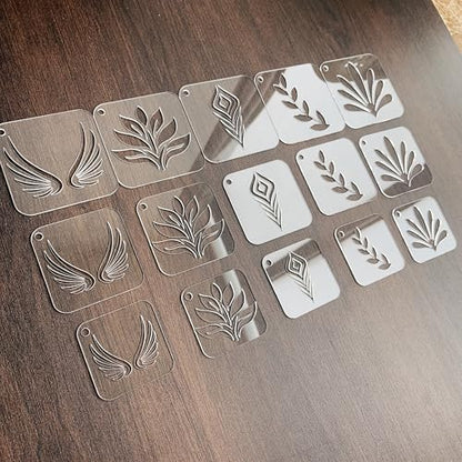 NUO RUI Mandala Stencil Set, Clear Acrylic, 2mm Thick, 5 Assorted Designs in 3 Sizes, with Metal Ring, for Dot Art and Painting