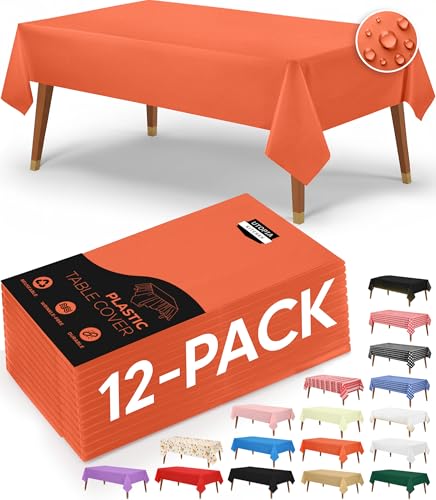 Utopia Kitchen Plastic Table Cloth Disposable [Orange, 12 Pack] | Rectangle Tablecloth Waterproof Stain Resistant Party Table Cover - color: Orange, size: 54X108 Inch - 12PC