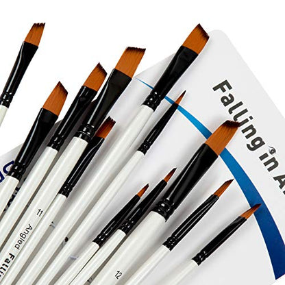 Falling in Art 12 PCS Professional Angled Paint Brushes Set | Artist Brushes for Watercolor, Oil Painting, Acrylic, Face Body Nail Art, Crafts, Rock Painting - size: 12 Pcs Angled Nylon