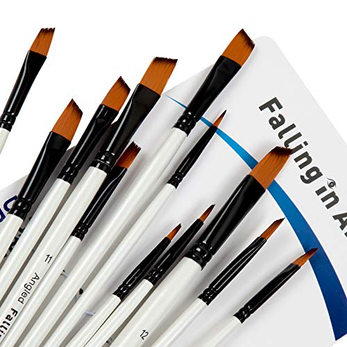 Falling in Art 12 PCS Professional Angled Paint Brushes Set | Artist Brushes for Watercolor, Oil Painting, Acrylic, Face Body Nail Art, Crafts, Rock Painting - size: 12 Pcs Angled Nylon