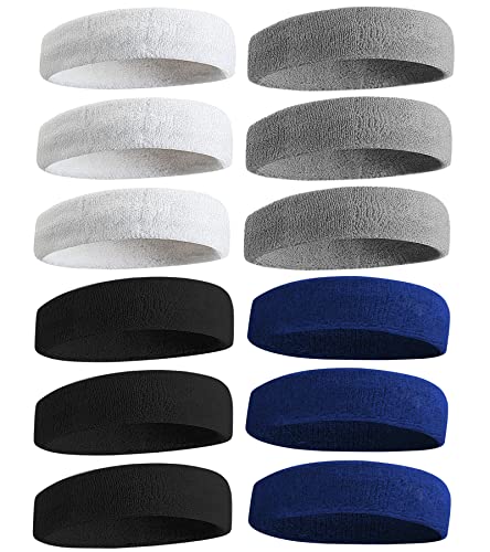Sweatbands Sports Headband for Men & Women, Moisture Wicking Hairband Athletic Towel Headbands Cotton Head Sweat Bands for Running, Cycling, Yoga, Spa - color: D-12PCS-MIX