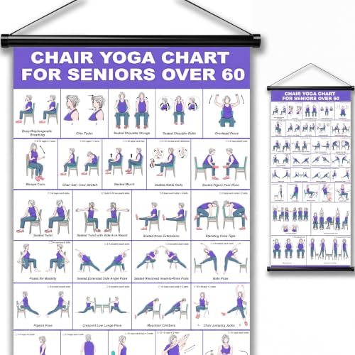 GiftNest Chair Tai Chi & Yoga Workout Chart for Seniors –Chair Yoga Wall Chart – 31 Poses for Seniors & Beginners – Fabric Poster with Hanging Rod & Rope – Durable, Foldable, and Easy to Display in Home or Office – Stretching & Mobility Guide