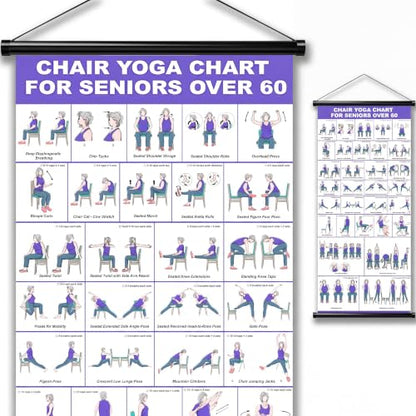GiftNest Chair Tai Chi & Yoga Workout Chart for Seniors –Chair Yoga Wall Chart – 31 Poses for Seniors & Beginners – Fabric Poster with Hanging Rod & Rope – Durable, Foldable, and Easy to Display in Home or Office – Stretching & Mobility Guide