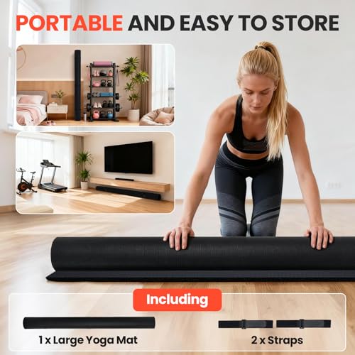 Stepwaver Large Exercise Mat, 6'x4'/7'x5'/8'x5'/9'x5'/10'x5'/12'x5'x8mm | Non-Slip, Ultra Durable, High-Density, Extra Thick Workout Mat for Home Gym Flooring, Cardio, Yoga & Fitness, Shoes-Friendly - size: 7'x 5'x 7mm