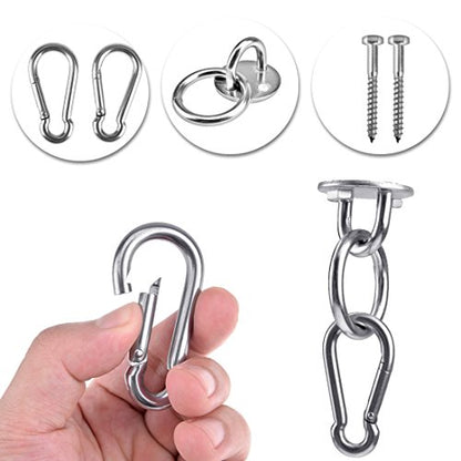 Hammock Hanging Hook Kit, Load Capacity 1400 lb, Stainless Steel Round Mount Pads, Spring Snap Hooks, Lag Screws Set for Hammock Yoga Swing Chair Punching Bag Indoor Outdoor Relaxation - color: 6-packs Hammock Hanging Hook Kit