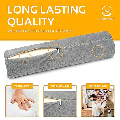 AllSett Health Firm Cervical Neck Roll Memory Foam Pillow, Bolster Pillow, Round Neck Support for Sleeping | Bolster for Bed, Legs, Back and Yoga - style: 17x4 Inch, Firm