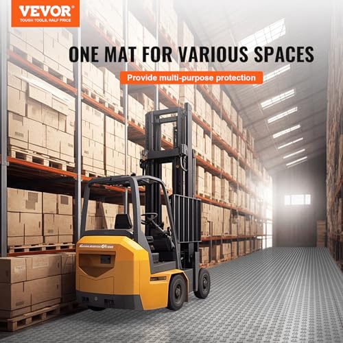 VEVOR Garage Floor Tiles 12 x 12 x 0.53 inch, Interlocking Design Ease of Installation Double-Sided Texture Non-Slip Sturdiness, for Garages, Basements, Repair Shops, Silver, 25 Pack - color: Silver, size: 25 Pack Tile