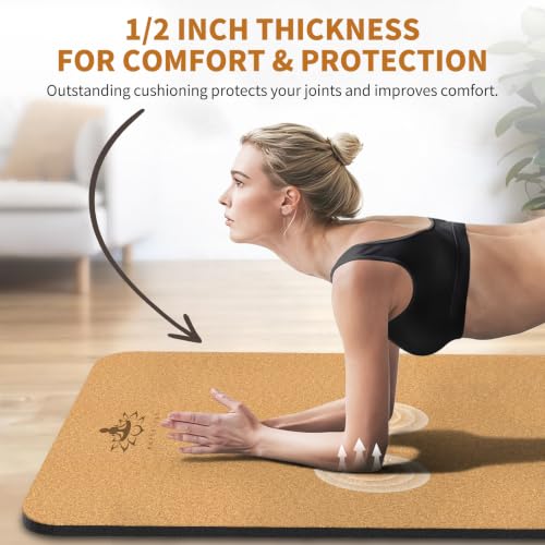 Hatha Yoga Extra Large Natural Cork Yoga Mat - 78" x 32" or 72" x 48", 1/2" Extra Thick Non-slip TPE Exercise Mat, Anti-tear Pilates Mat for Home, Gym, Hot Yoga, Stretching, Fitness & Workouts - size: Extra Large (6'x4'x1/2")