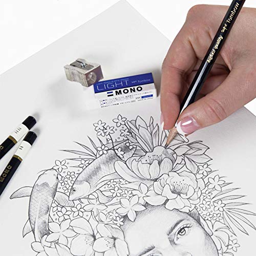 Tombow 51523 MONO Drawing Pencil Set, Assorted Degrees, 12-Pack. Professional Quality Graphite Pencil Set with Eraser and Sharpener
