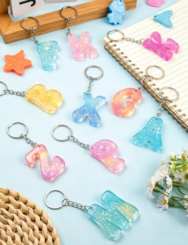 Alphabet Keychain Mold with Hole with 36 Pcs Key Ring Accessory | Reversed Letter Keychain Silicone Molds, Letter Molds for Epoxy Resin Casting Craft DIY Pendants Ornaments Gift - color: Alphabet white
