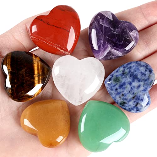 QINJIEJIE 7Pcs 7 Chakras 1.2" Heart Crystal Large Stone Healing Crystals - color: Y- 1.2" Large - 7pcs
