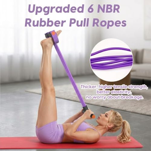 Multifunction Pedal Resistance Band with Handles, Purple | 6-Tube Natural Rubber Elastic Yoga Pedal Puller for Home Workouts, Full-Body, Core Strength, Arm Training and Leg Exercises