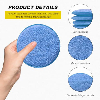8PCS Microfiber Wax Applicator Pads, 5 Inch Round Car Wash Sponge Cleaning Tools with Finger Pocket, Scratch-Free Ultra-Soft Foam Bulk for Fine Polishing Detailing Waxing (Royal Blue) - color: Royal Blue