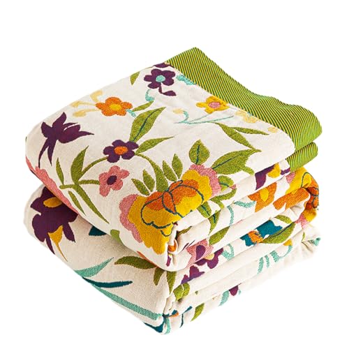 VANJOROY Boho Throw Blanket 50" x 60", 100% Organic Cotton Skin-Friendly Soft Bed Quilt Throw - All Season Floral Rustic Farmhouse Decor Luxury Blanket for Sofa Couch Chair and Gift. - color: Flower-phoenix, size: Throw (50" X 60")