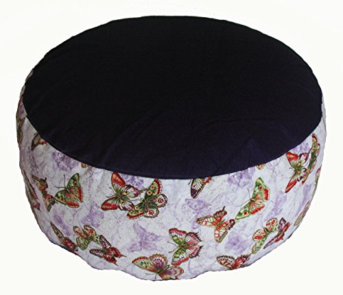 Meditation Cushion Zafu Pillow Buckwheat & Kapok Fill - Limited Edition Butterflies - color: Butterflies