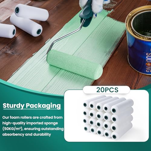 Foam Paint Roller, 20 Pack, 6 Inch Mini Paint Roller Covers, High Density Foam Paint Roller, Small Paint Rollers for All Flat Surfaces, Suitable for Wall，Kitchen Cabinets, Doors, Tables - size: 6 Inch Foam Paint roller 20 pack