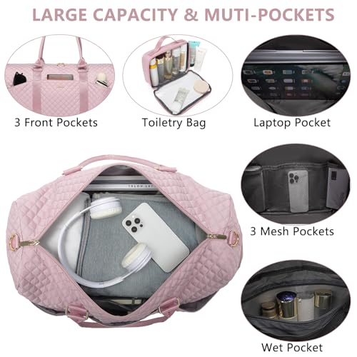 Women Weekender Travel Duffle Bag: Travel Duffel Overnight Bags with Shoe Compartment Large Carry on Tote with Toiletry Bag Weekend Traveling Yoga Gym Hospital Bag for Women with Wet Pocket 3 PCS Set - color: 20-Pink - 3 PCS, size: Large