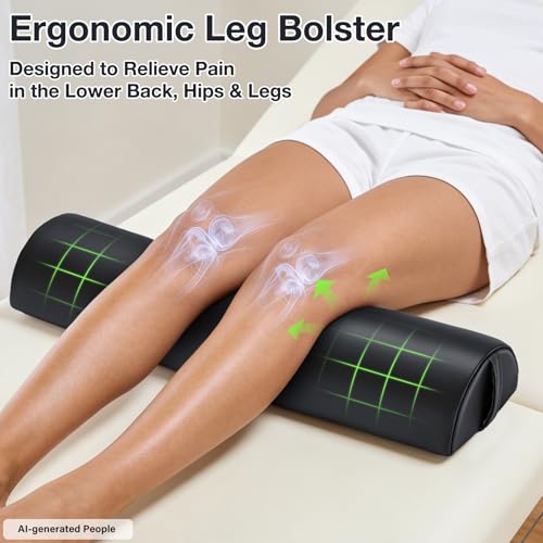 Medium Leg Bolster for Massage Table, 21 x 6 x 3 in Massage Bolsters | PU Leather Half Moon Bolster Pillow with Strap Handle, Semi-Round Ankles Leg Pain Relief Knee Bolster Cushion for Back - color: Medium Black - 21x6x3 in - Pu Leather