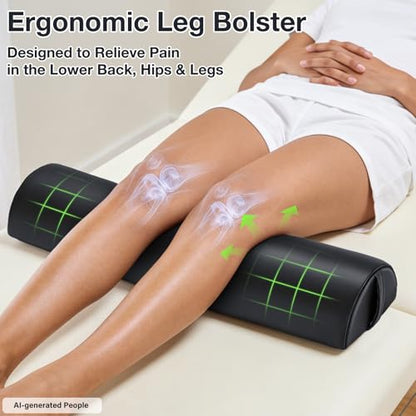 Medium Leg Bolster for Massage Table, 21 x 6 x 3 in Massage Bolsters | PU Leather Half Moon Bolster Pillow with Strap Handle, Semi-Round Ankles Leg Pain Relief Knee Bolster Cushion for Back - color: Medium Black - 21x6x3 in - Pu Leather