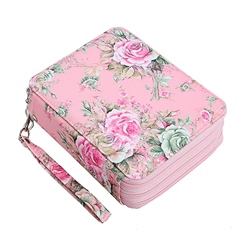 72 Slots Pencil Case Organizer w/Removal Handle Strap | 3-Layer Zipped Pencils Box Large for Colored Pencils Watercolor Pencils for Office and Travel for Artist - color: Pink Rose