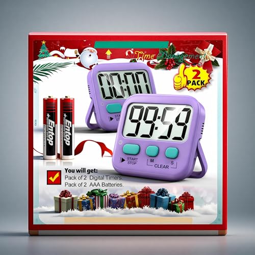 Antonki 2 Pack Digital Timer for Kids Classroom Kitchen Timers for Cooking | w/ Battery, Easy to View, Alarm, Mute Mode, Count Down/Up, Magnetic, Kickstand, Hanging, Classroom Timer for Teacher Supplies - color: Fresh Purple