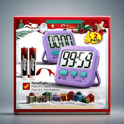Antonki 2 Pack Digital Timer for Kids Classroom Kitchen Timers for Cooking | w/ Battery, Easy to View, Alarm, Mute Mode, Count Down/Up, Magnetic, Kickstand, Hanging, Classroom Timer for Teacher Supplies - color: Fresh Purple