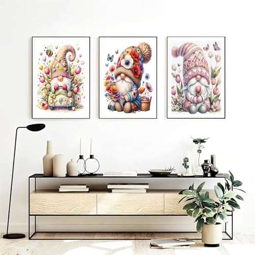 OFRKE Diamond Painting Kits for Adults,3 Pack Flower Dwarf Diamond Art for Beginners, Diamond Round 5D Full Drill Paint with Diamonds Pictures Gem Art Painting Kits DIY Crafts Kits 12x16inch - color: 3pcs-Pink Dwarf
