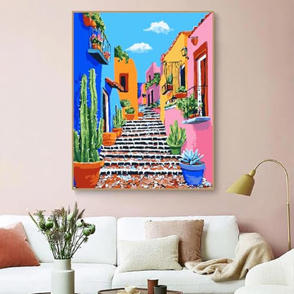 ZRIZQ Paint by Numbers Kit for Adults Beginner,Cityscape Cactus,16x20 | Full set with wooden brushes,rolled canvas,rich paints.Calming activity.Beginner friendly.Just open and paint. - color: 16"X20"Rolled Canvas-Landscape 1